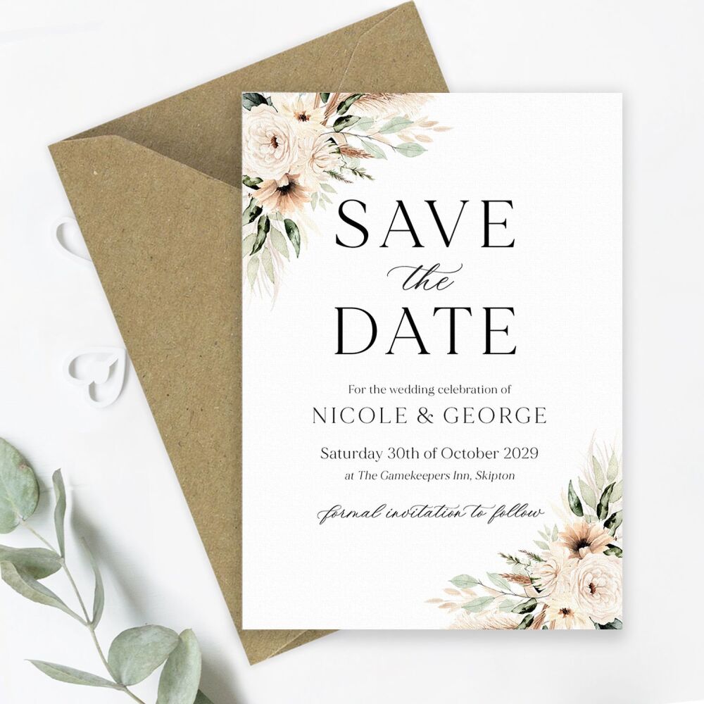 Pampas & Neutral Florals Save the Date