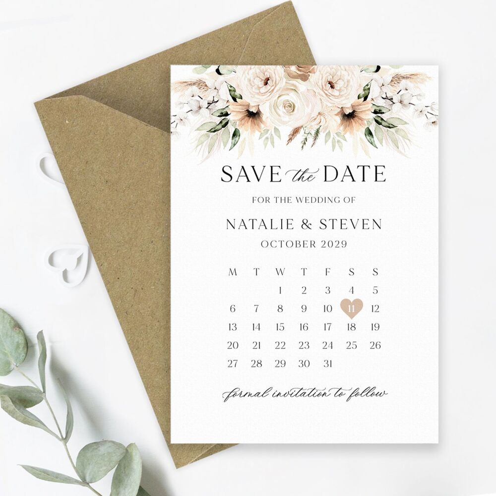 Pampas & Neutral Florals Save the Date