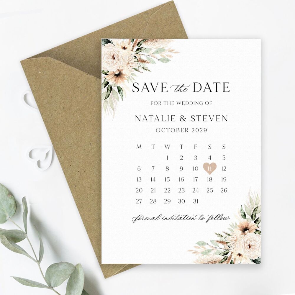 Pampas & Neutral Florals Save the Date