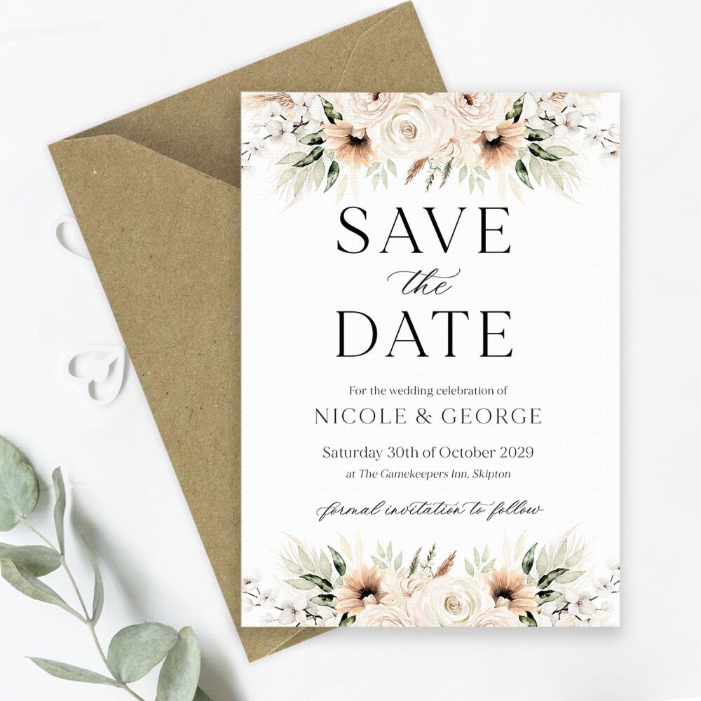 Pampas & Neutral Florals Save the Date