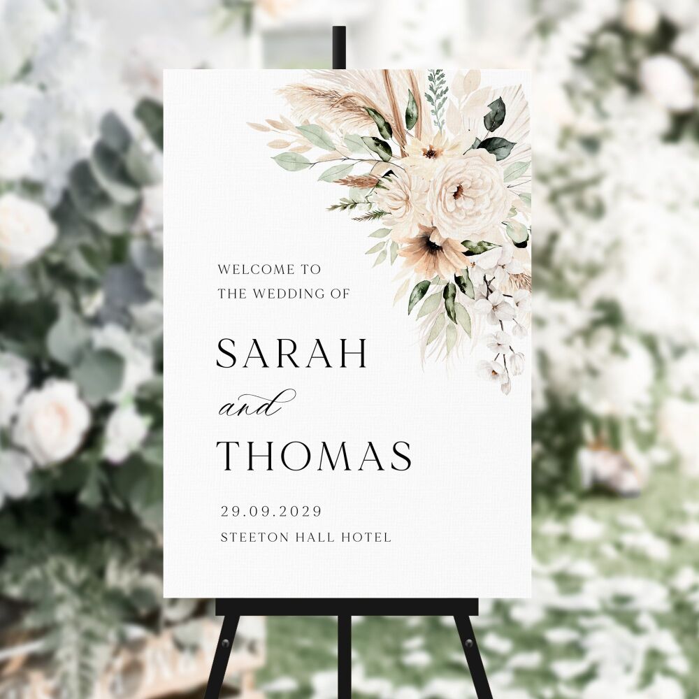 Pampas & Neutral Florals Welcome Sign