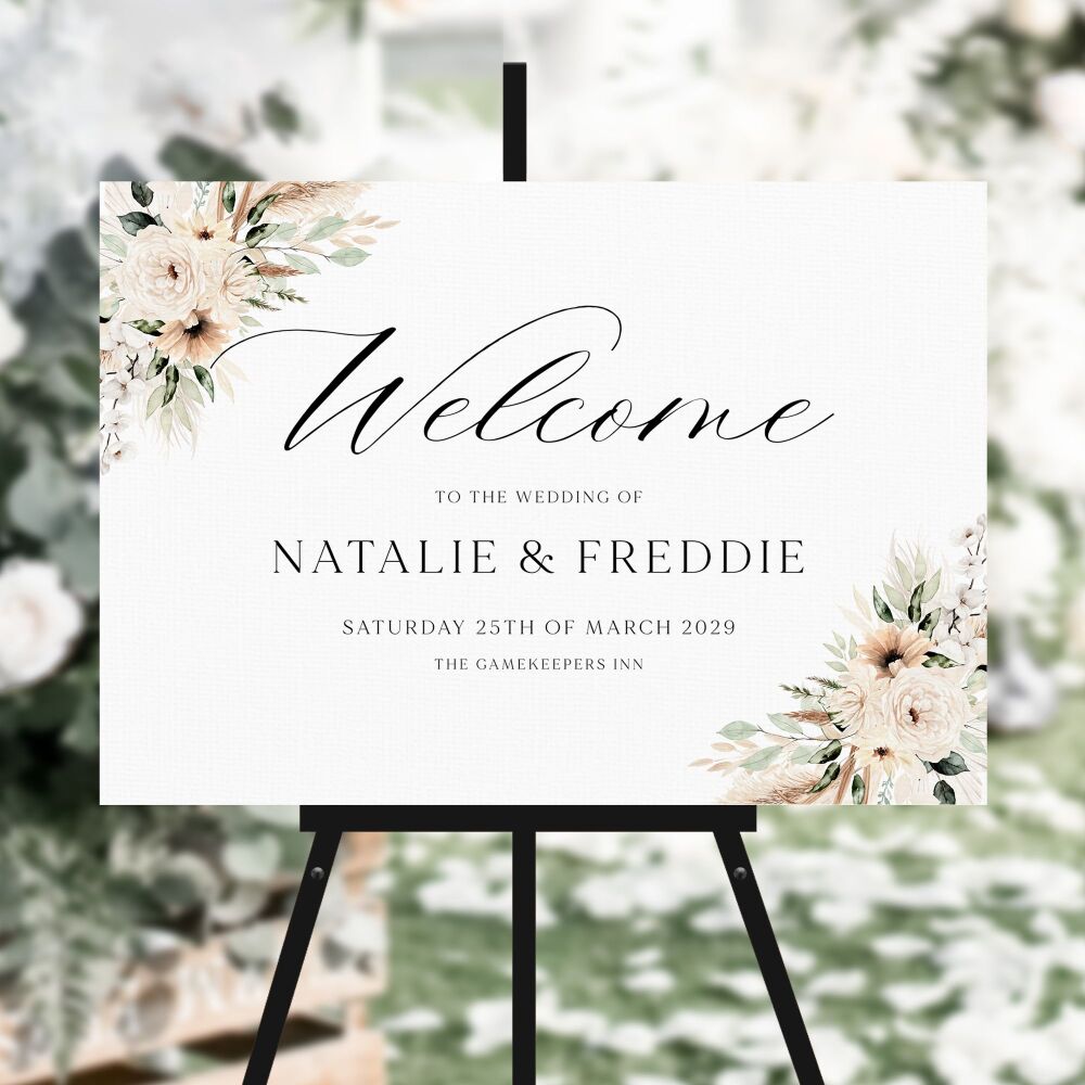 Pampas & Neutral Florals Welcome Sign