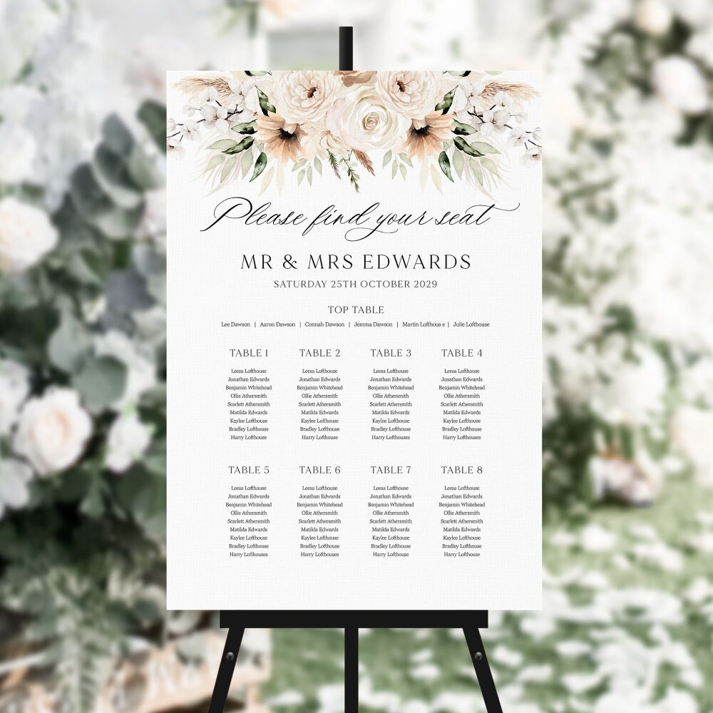 Pampas & Neutral Florals Table Plan