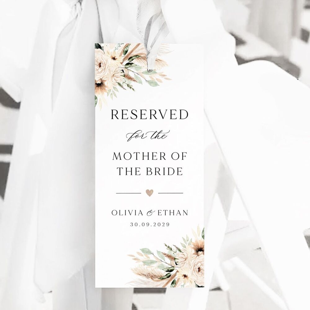 Pampas & Neutral Florals Reserved Seat Tag