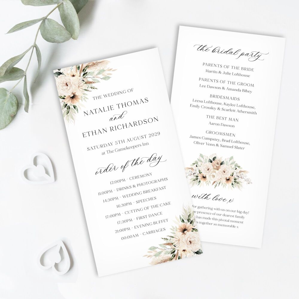 Pampas & Neutral Florals Order of Service Card