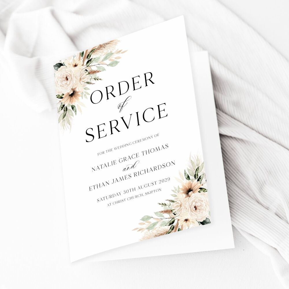 Pampas & Neutral Florals Order of Service Booklet