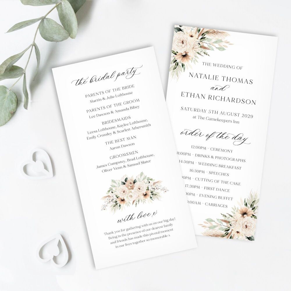 Pampas & Neutral Florals Order of Service Card