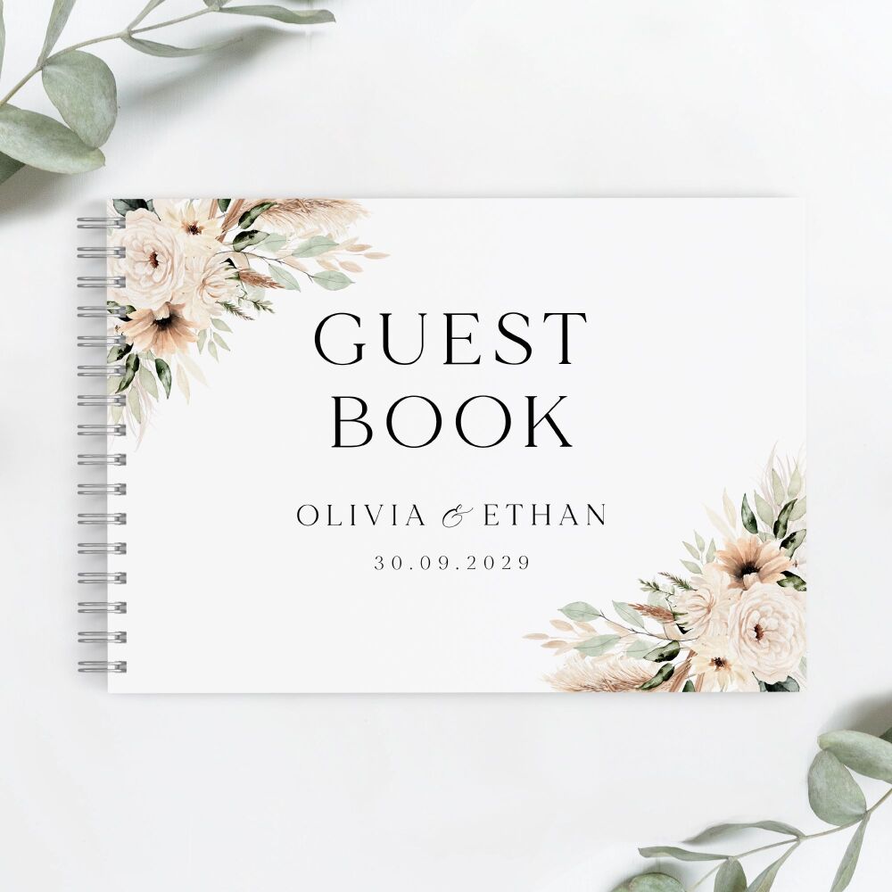 Pampas & Neutral Florals Guest Book