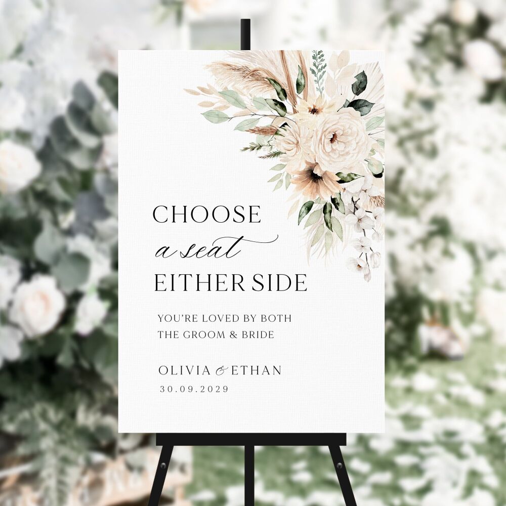 Pampas & Neutral Florals Choose a Seat Sign