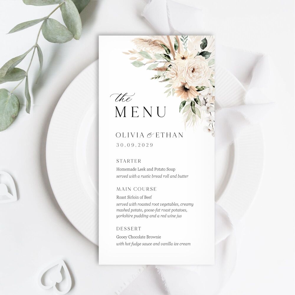 Pampas & Neutral Florals Menu