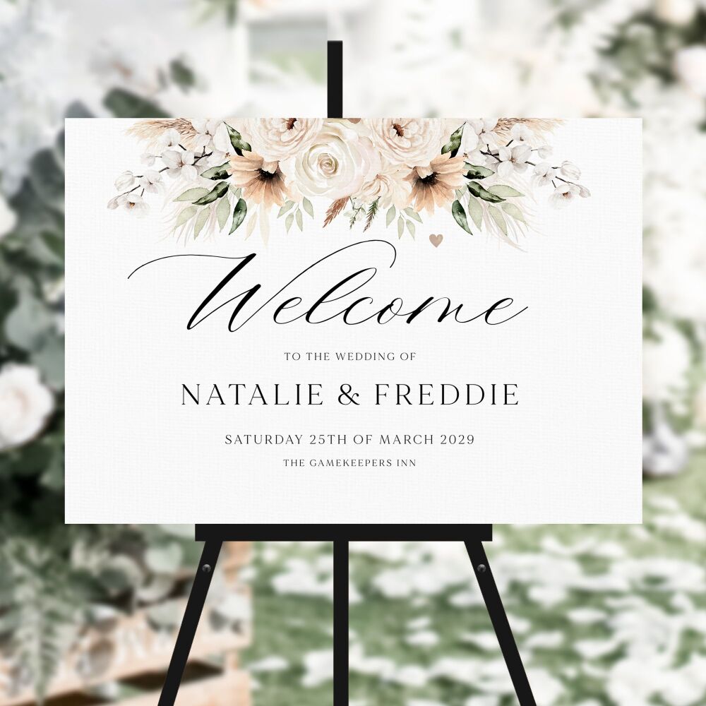 Pampas & Neutral Florals Welcome Sign