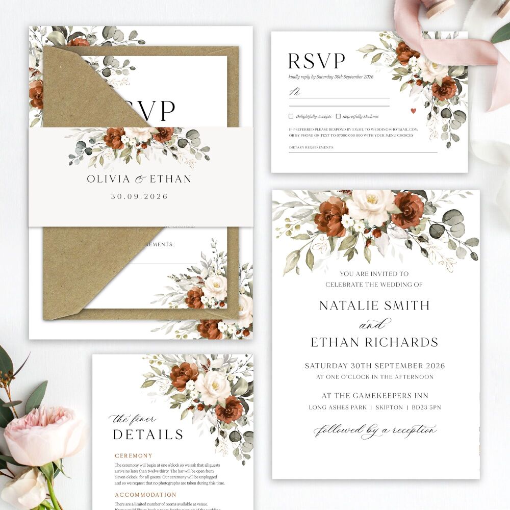 Terracotta & Ivory Wedding Invitation Sample