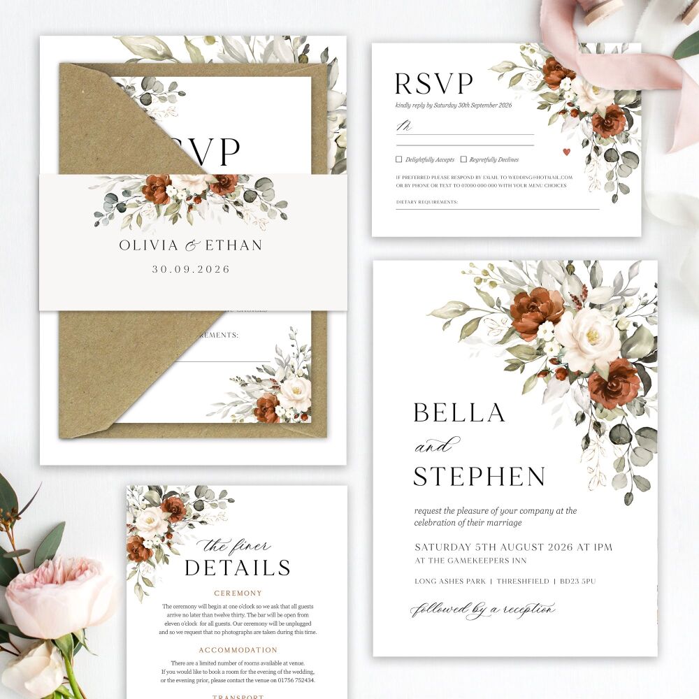 Terracotta & Ivory Wedding Invitation Sample