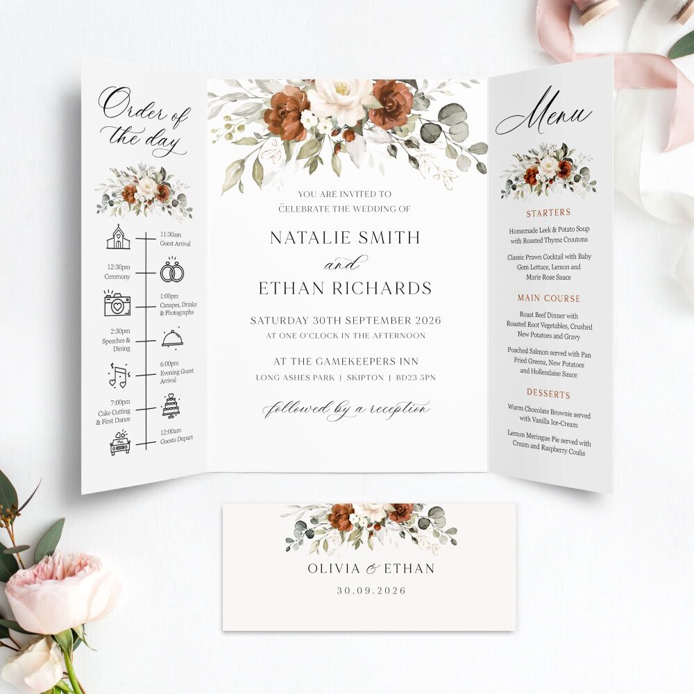 Terracotta & Ivory Wedding Invitation Sample
