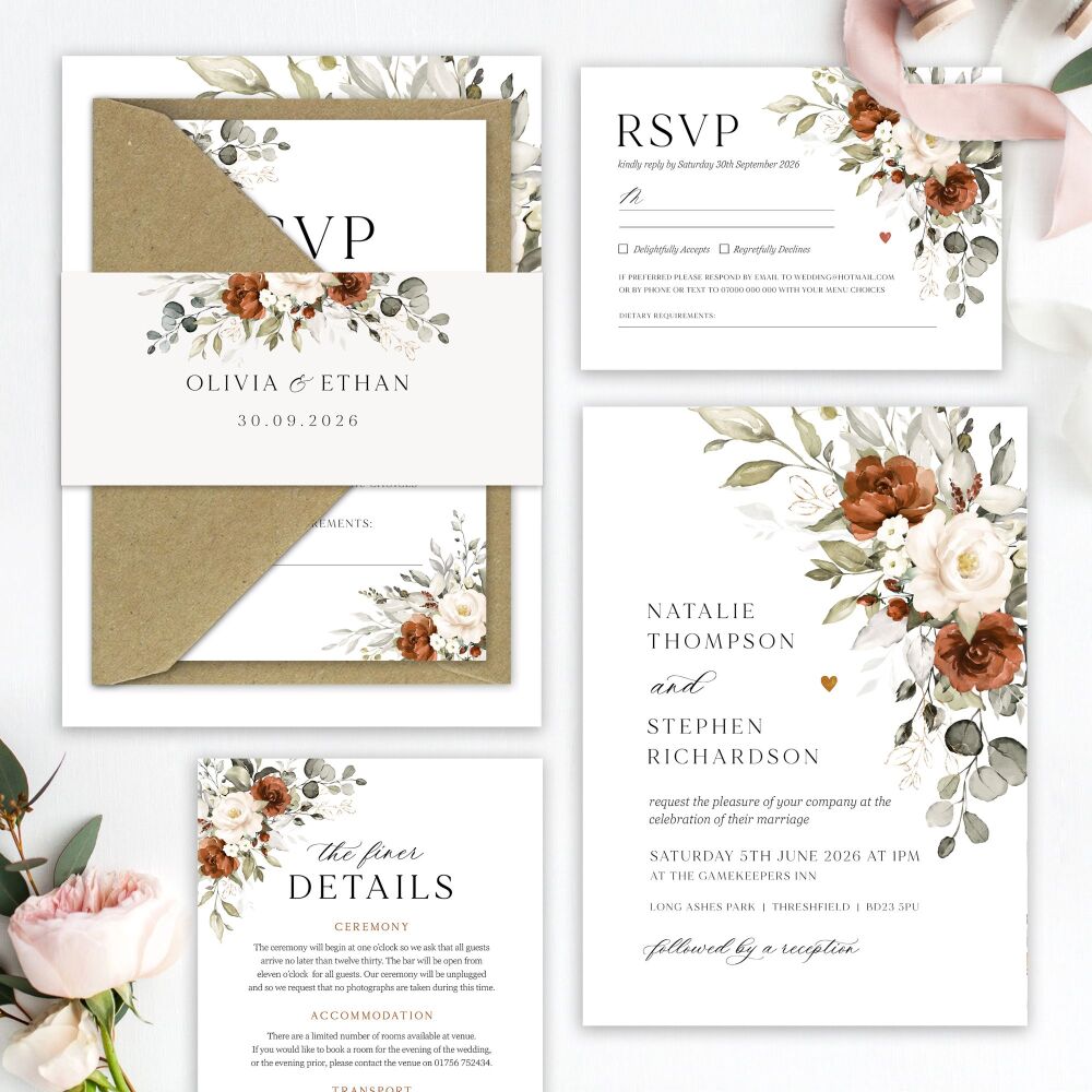 Terracotta & Ivory Wedding Invitation Sample