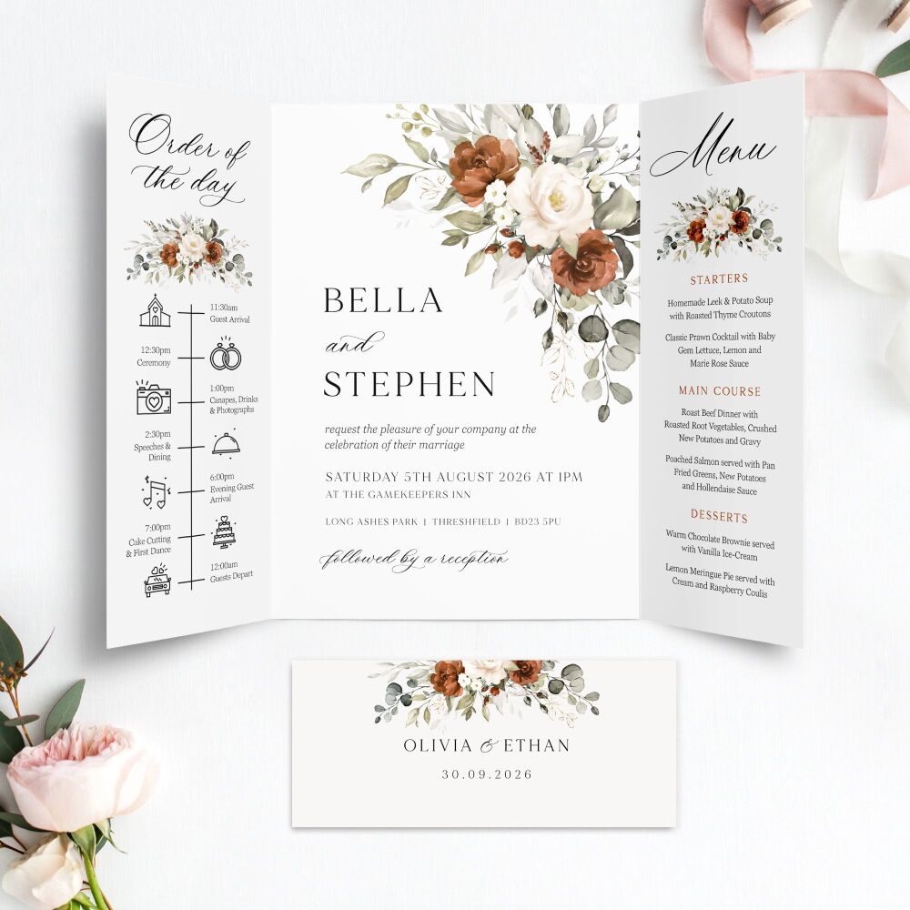 Terracotta & Ivory Wedding Invitation Sample