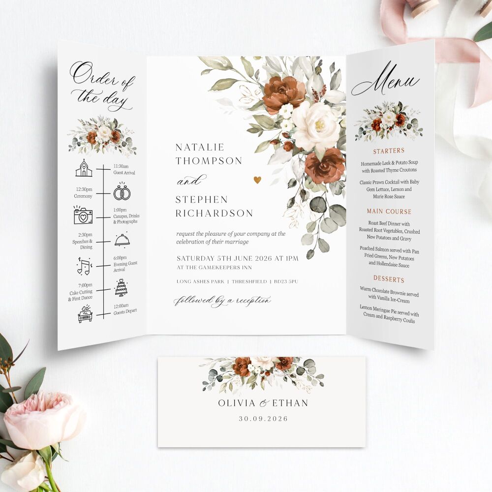 Terracotta & Ivory Wedding Invitation Sample