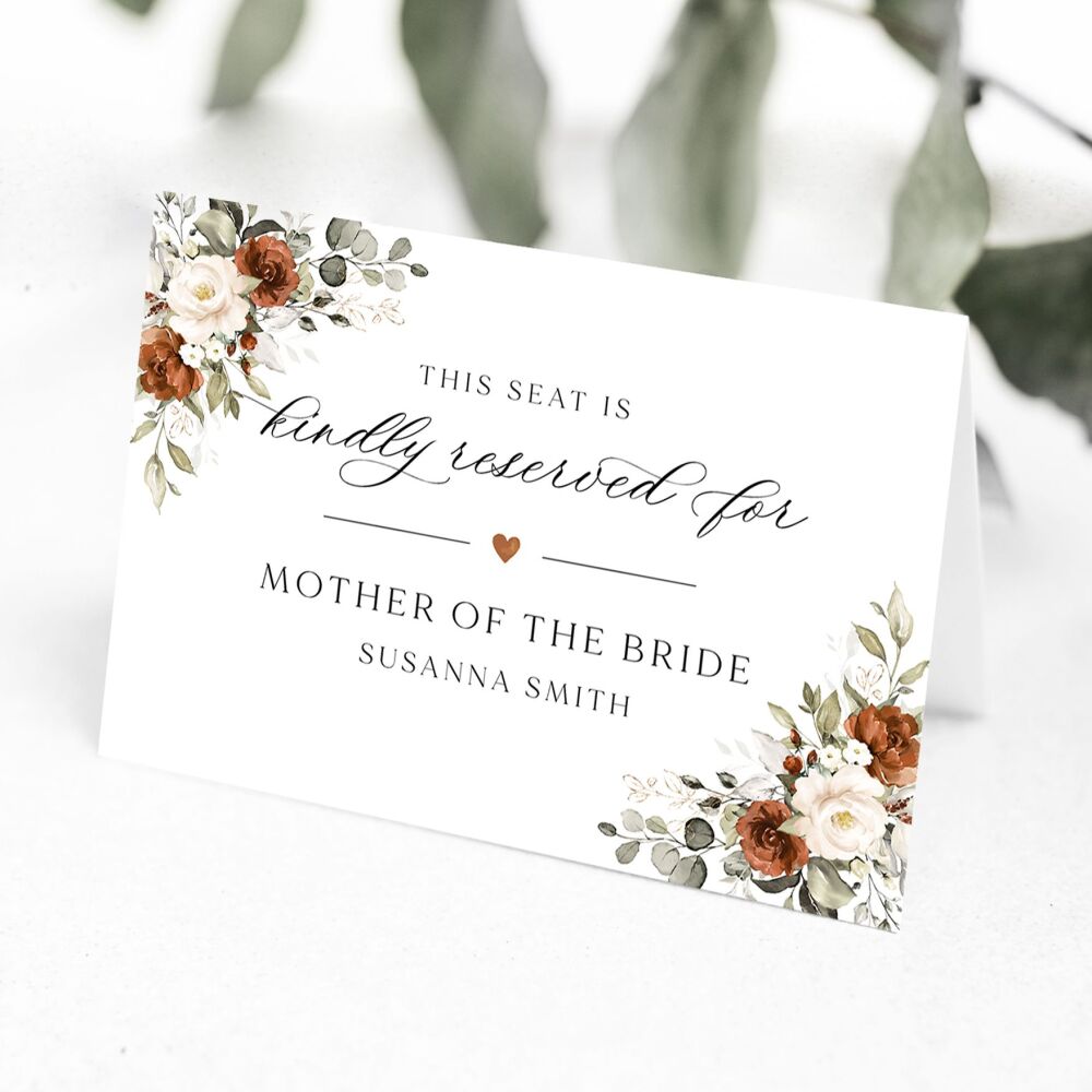 Terracotta & Ivory Reserved Seat Card
