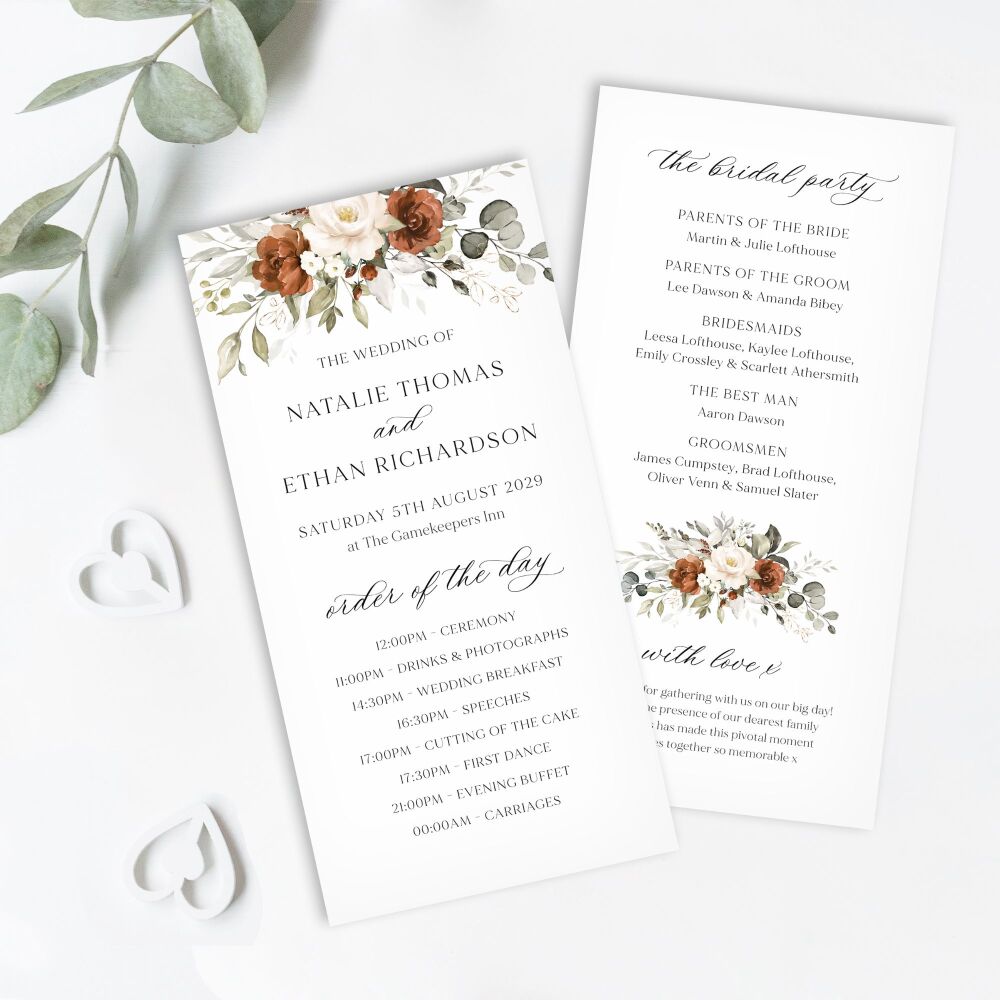 Terracotta & Ivory Order of Service Card