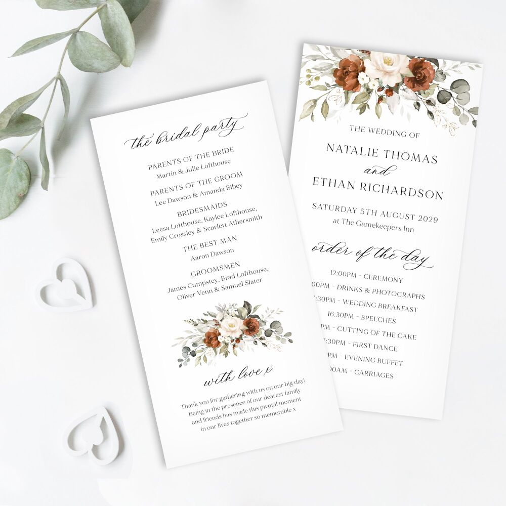 Terracotta & Ivory Order of Service Card