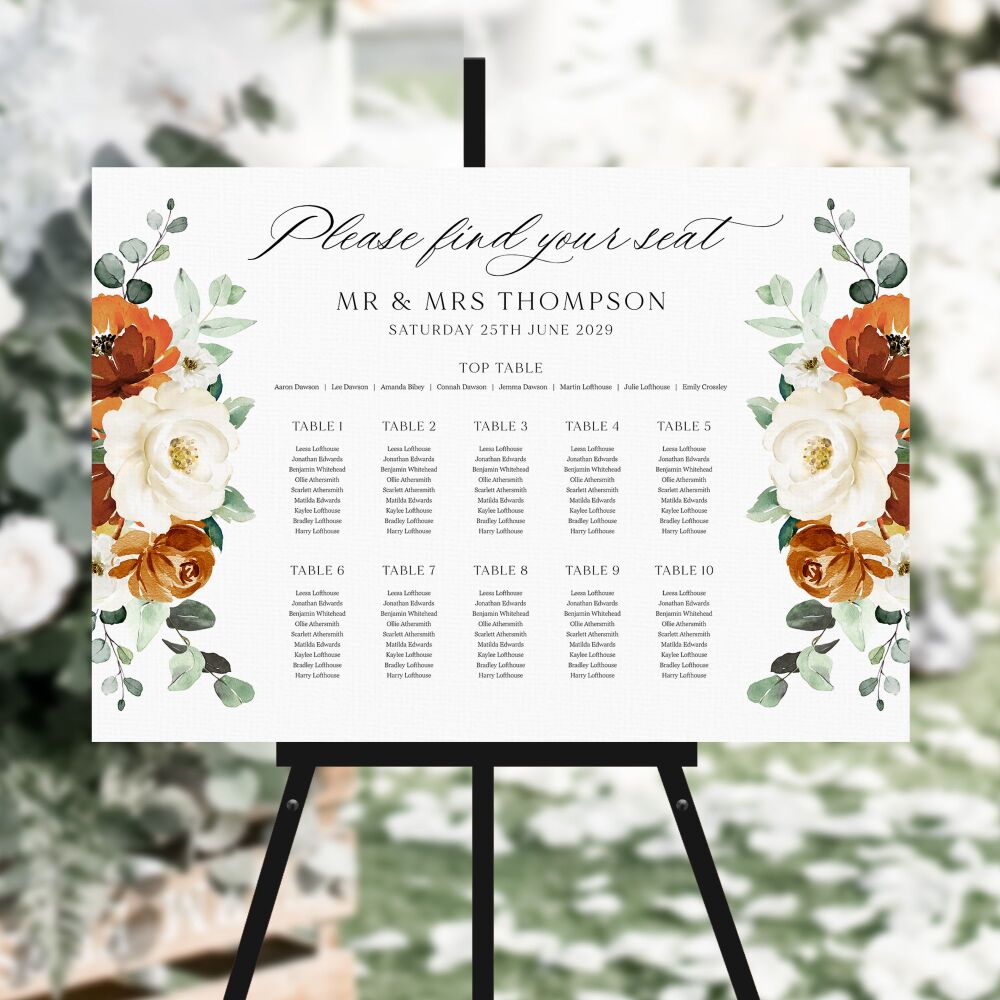 Burnt Orange & Eucalyptus Table Plan