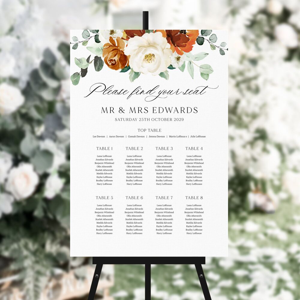 Burnt Orange & Eucalyptus Table Plan