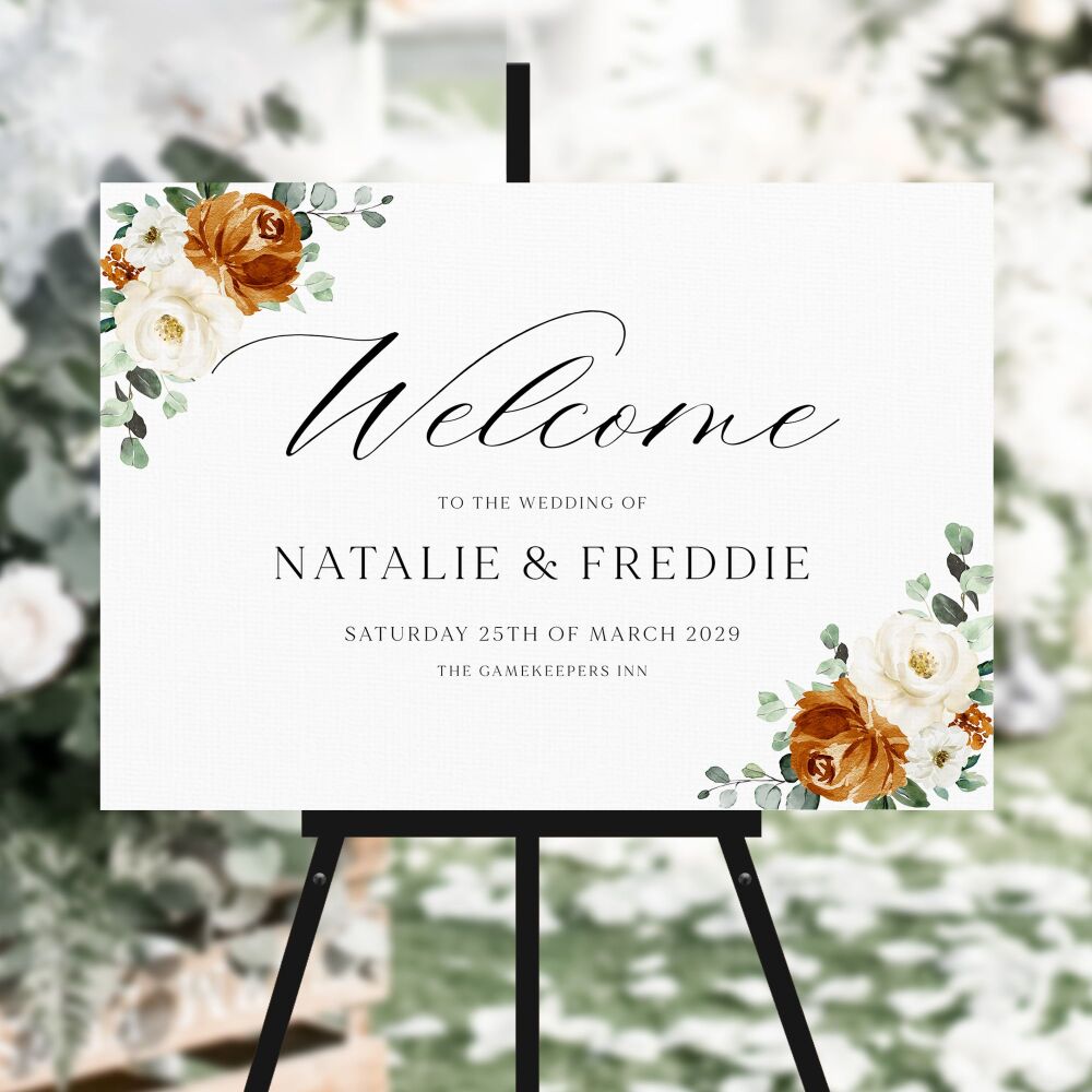 Burnt Orange & Eucalyptus Welcome Sign