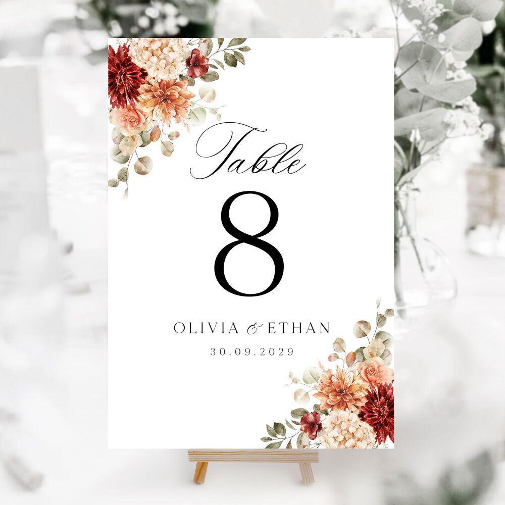 Cinnamon Florals Table Numbers