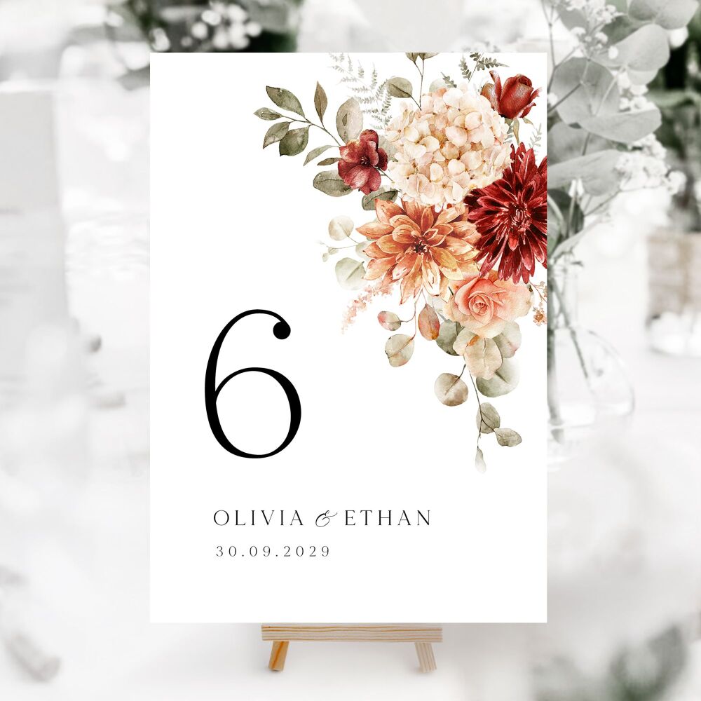 Cinnamon Florals Table Numbers