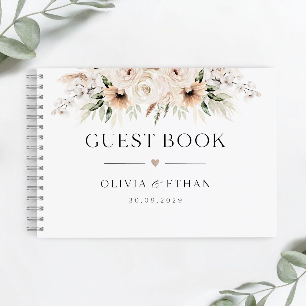 Pampas & Neutral Florals Guest Book
