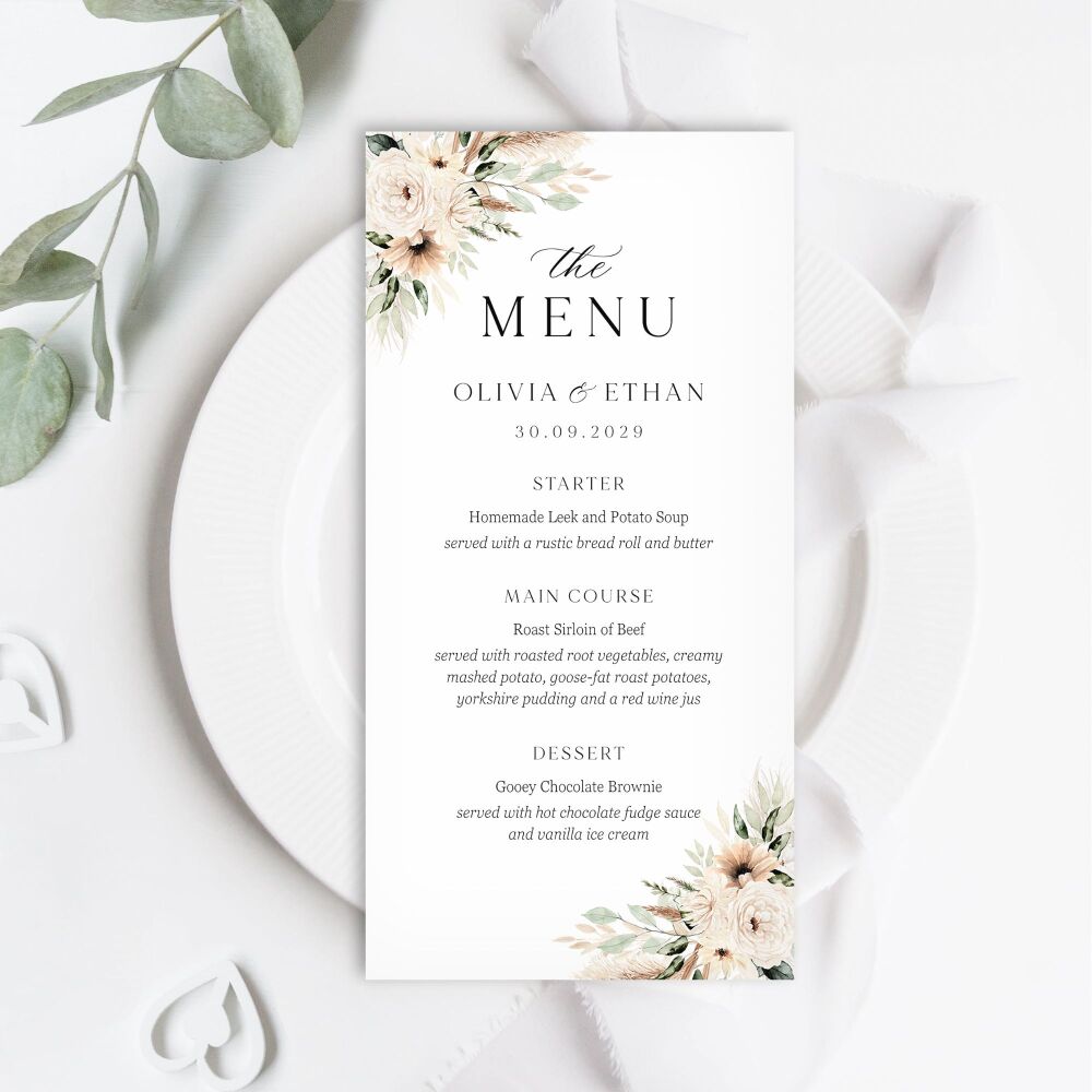 Pampas & Neutral Florals Menu
