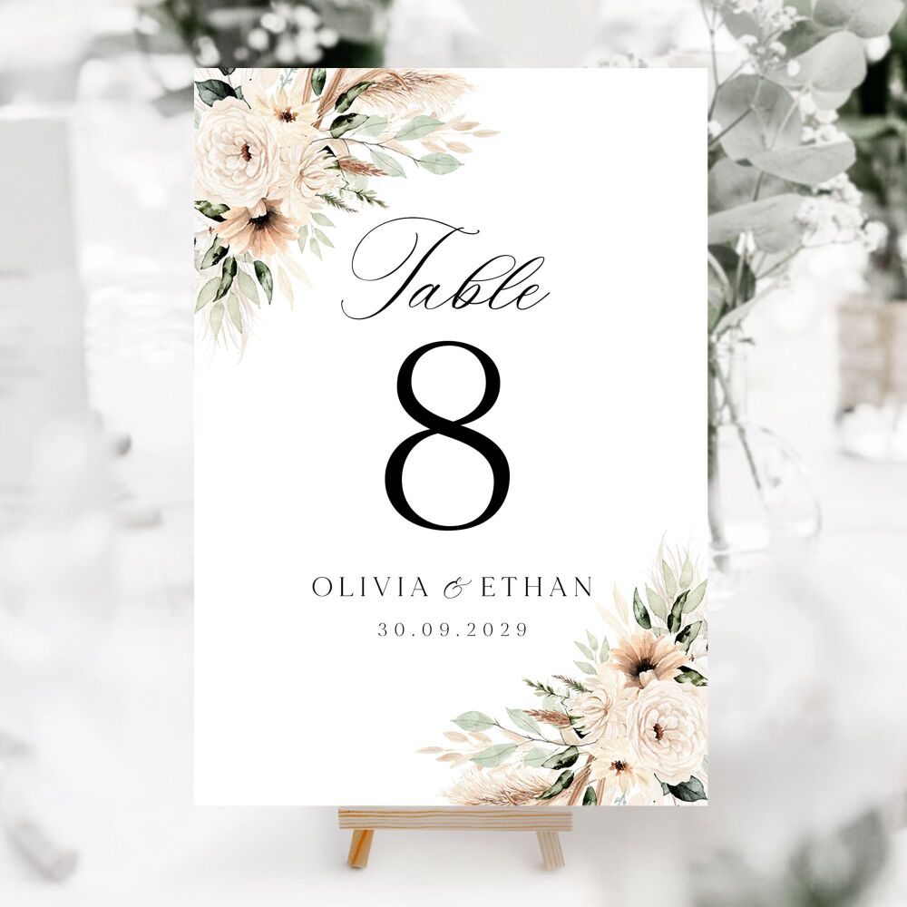Pampas & Neutral Florals Table Numbers