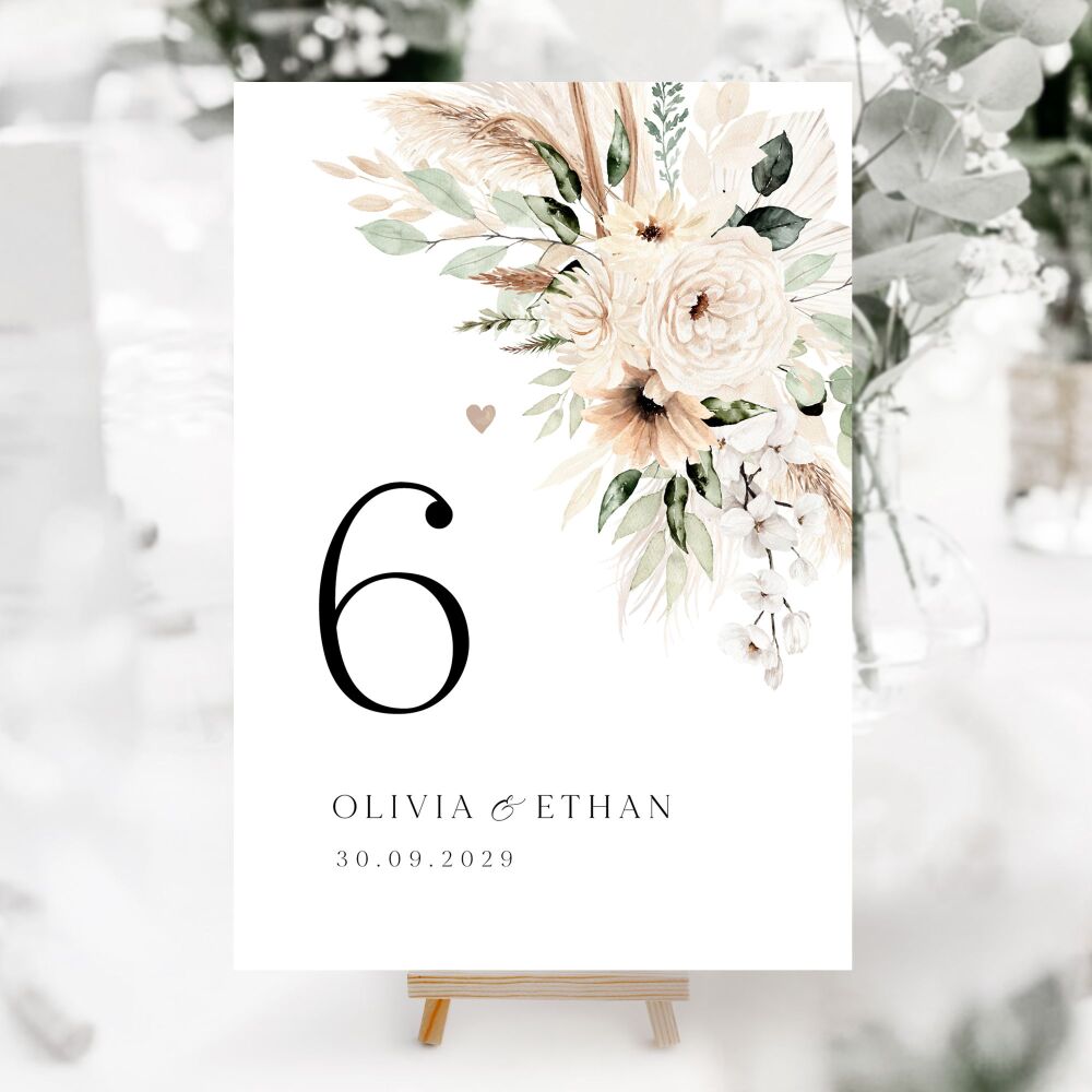 Pampas & Neutral Florals Table Numbers