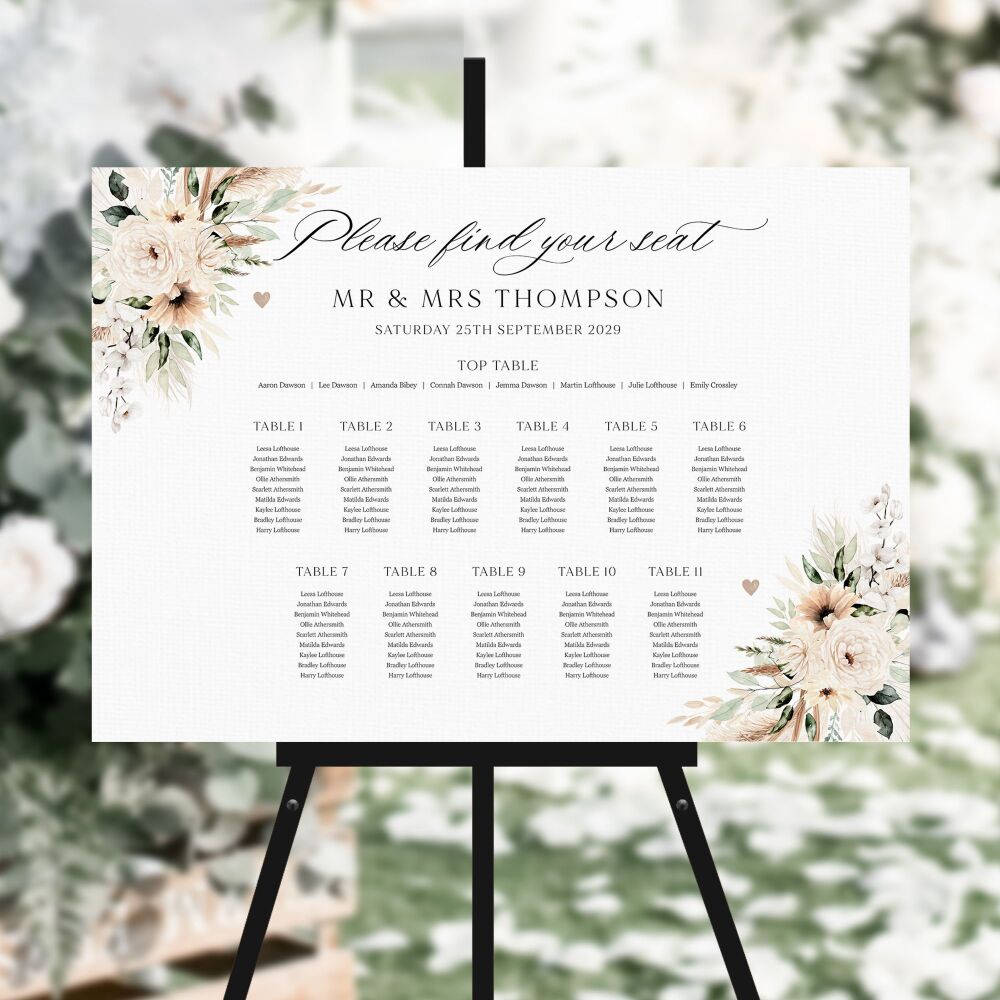 Pampas & Neutral Florals Table Plan