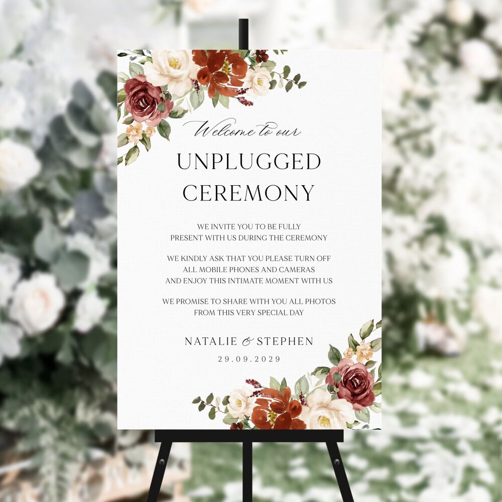 Rust & Burnt Orange Unplugged Ceremony Sign