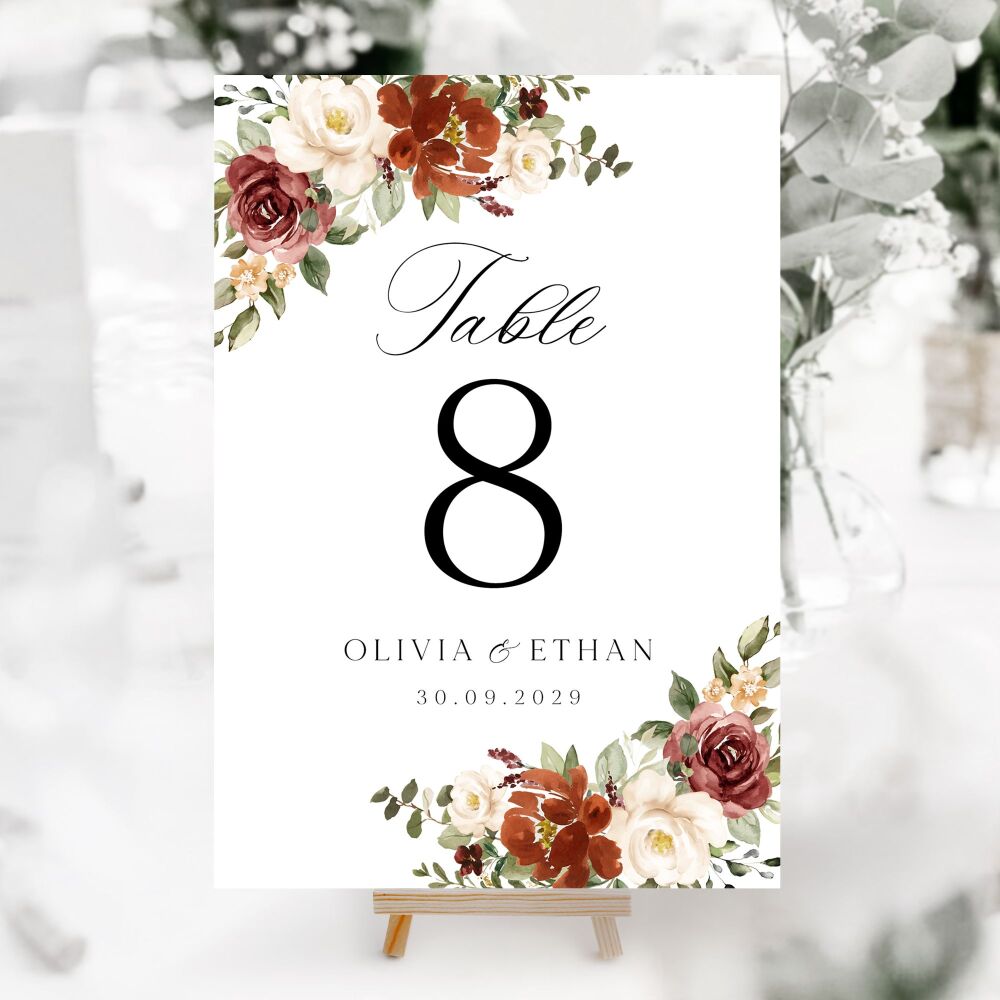 Rust & Burnt Orange Table Numbers