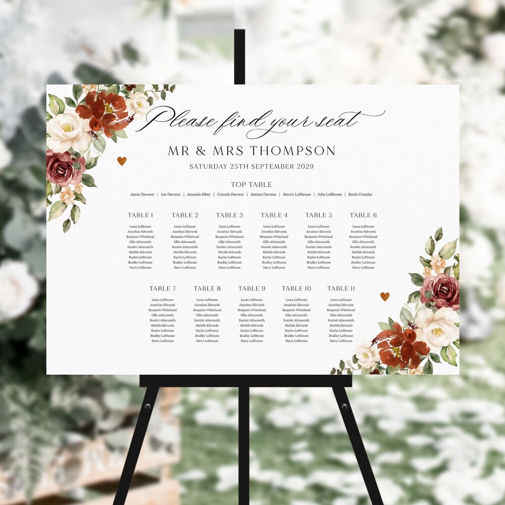 Rust & Burnt Orange Table Plan