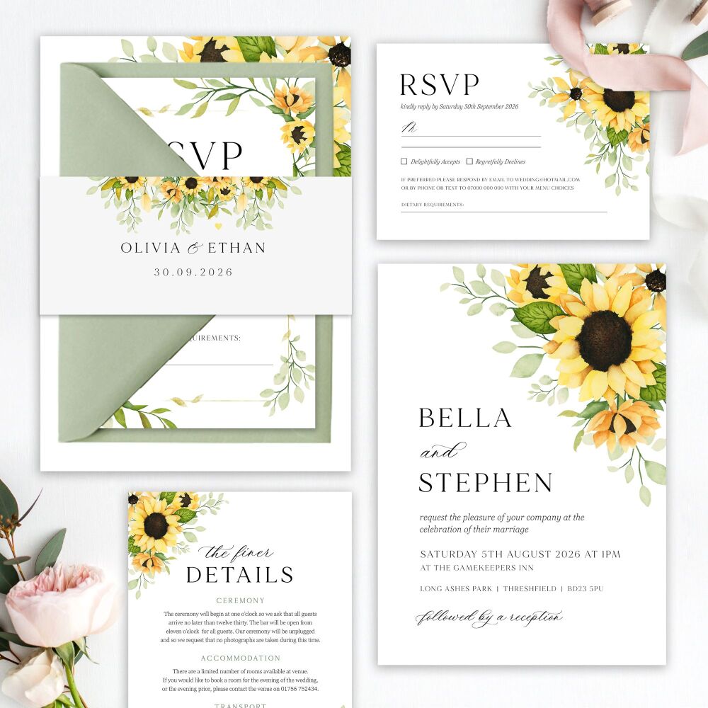 Pretty Sunflowers Wedding Invitation Sample