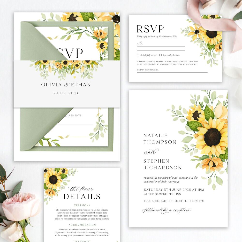 Pretty Sunflowers Wedding Invitation Sample