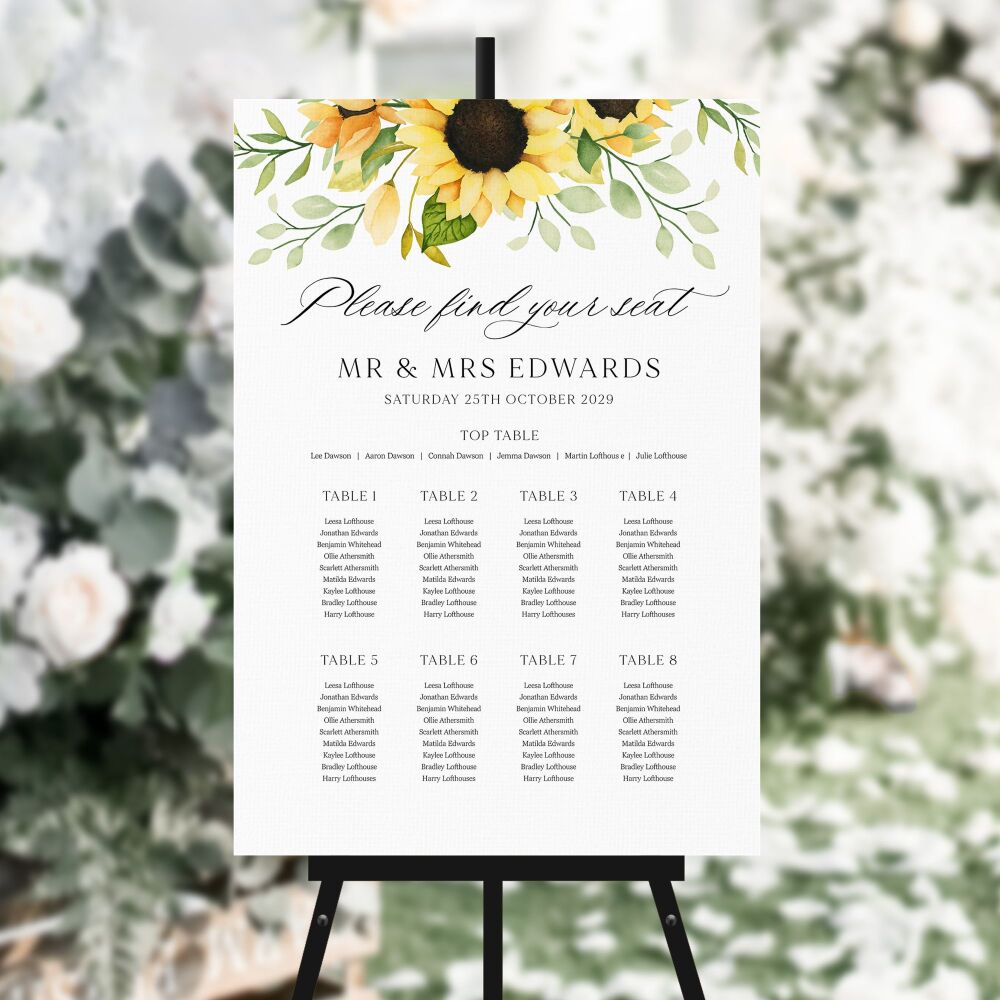 Pretty Sunflowers Table Plan