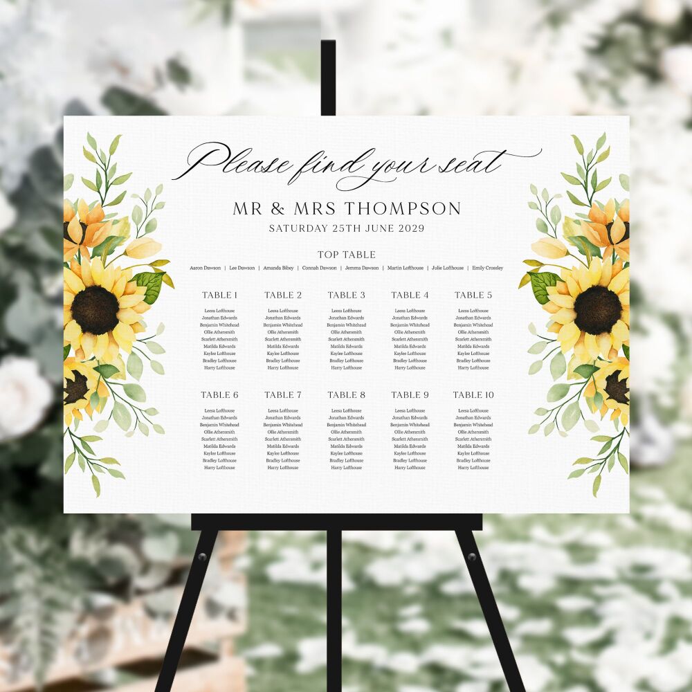 Pretty Sunflowers Table Plan