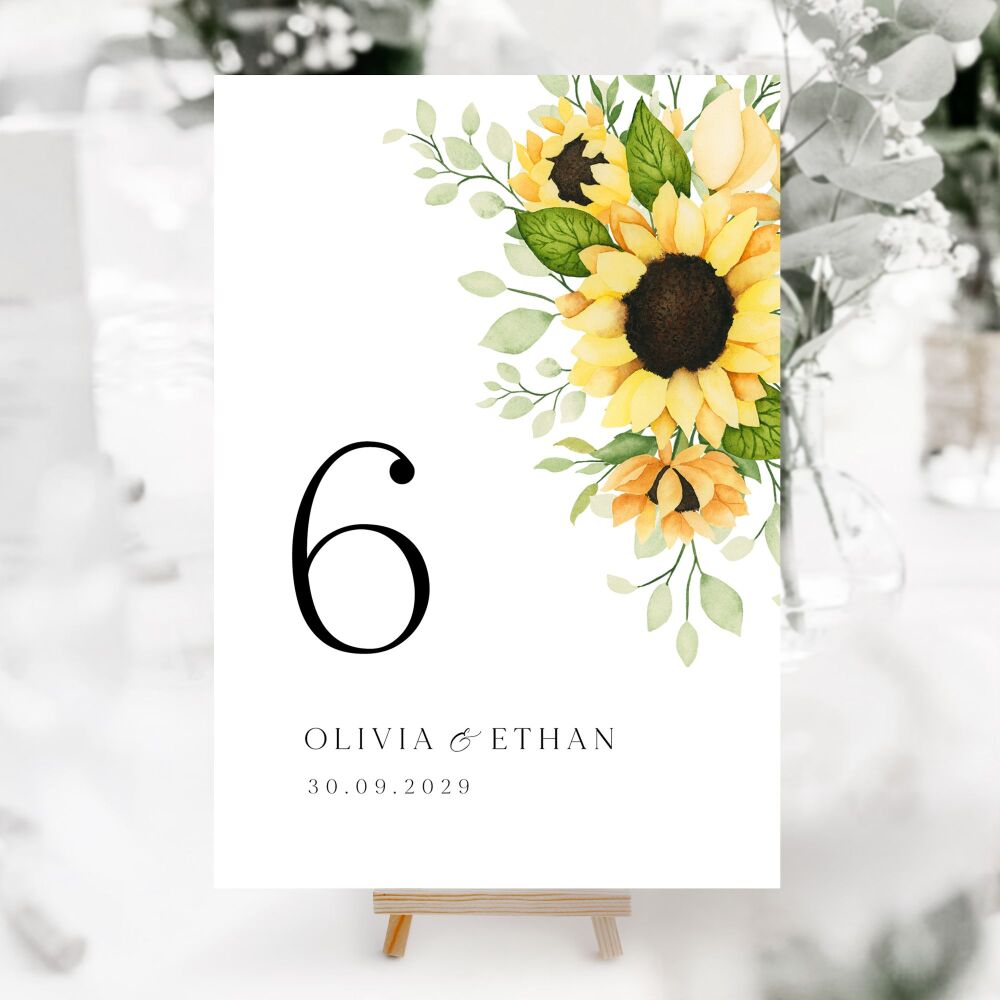 Pretty Sunflowers Table Numbers