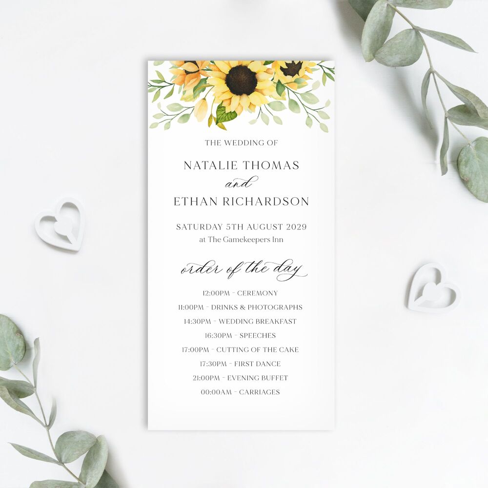 Pretty Sunflowers Order of the Day Card