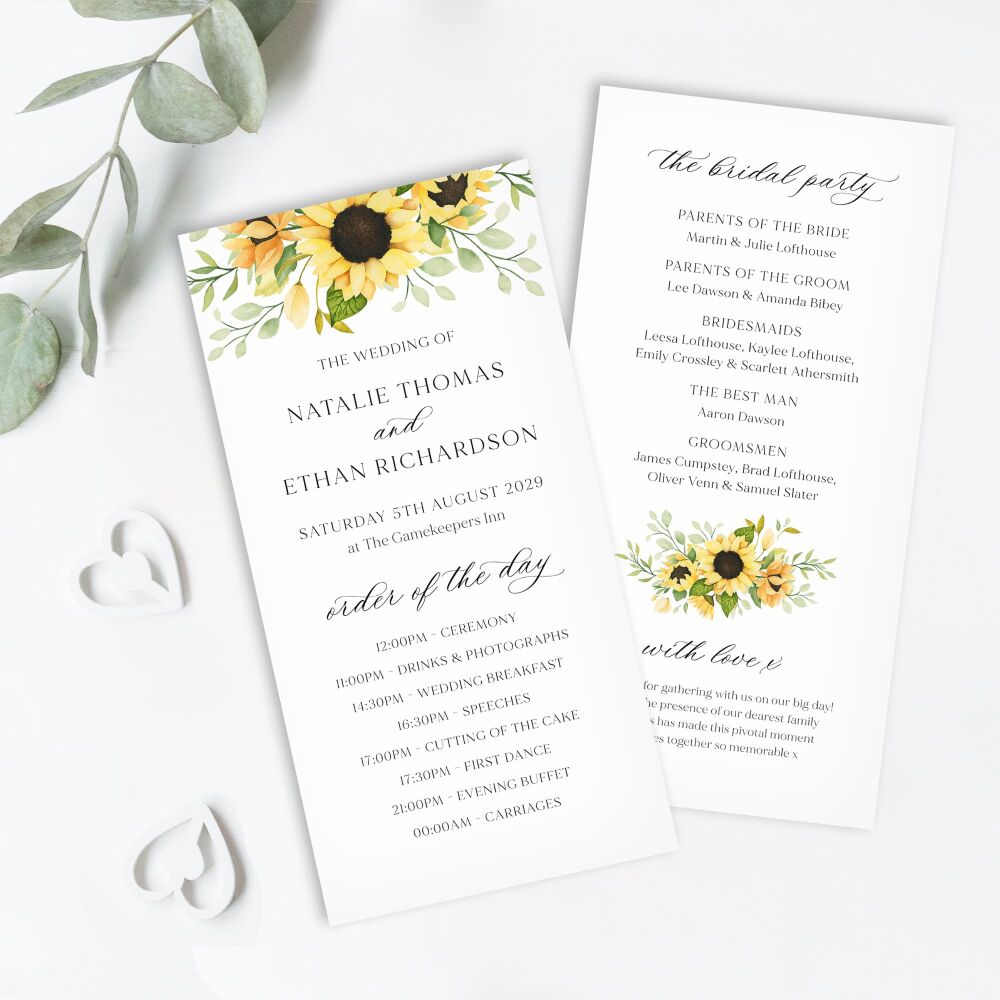 Pretty Sunflowers Order of Service Card