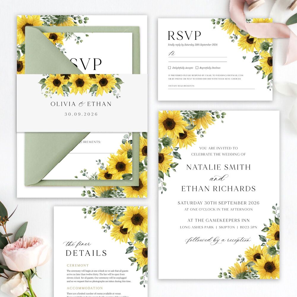 Rustic Sunflowers Wedding Invitation Sample