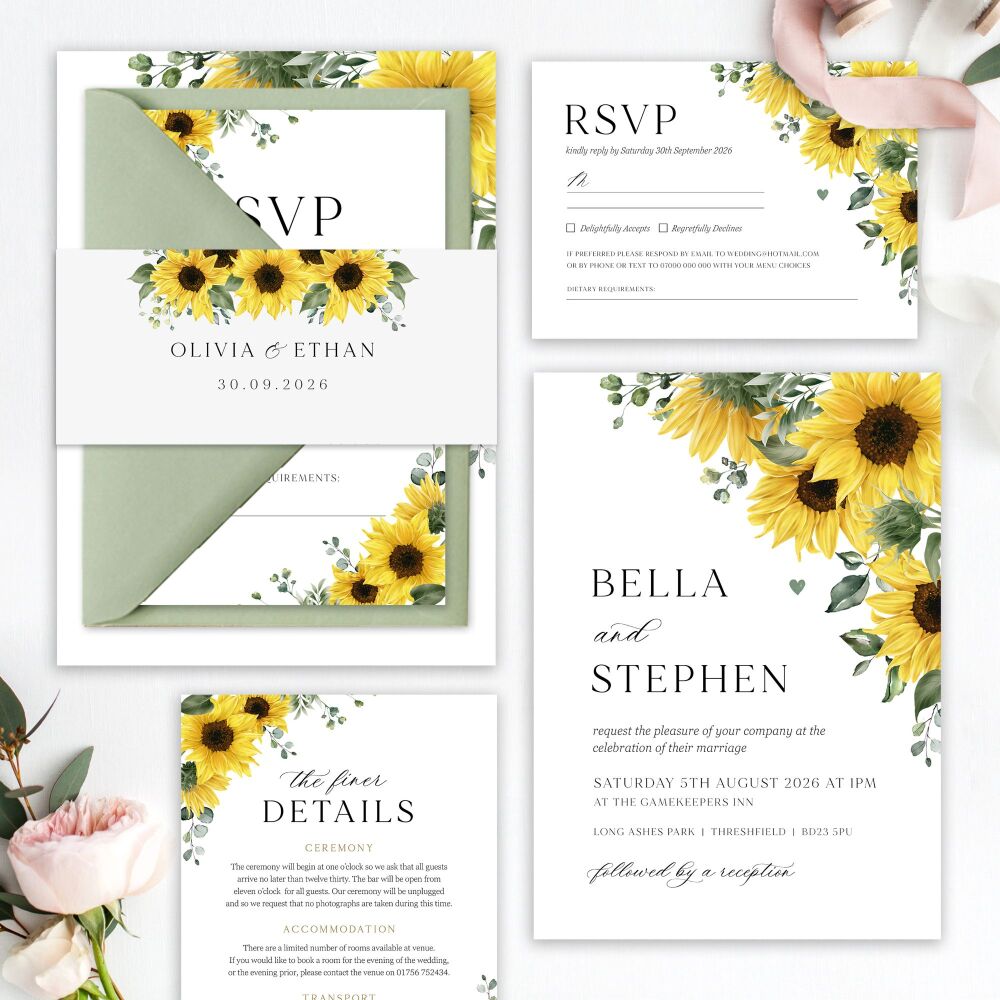 Rustic Sunflowers Wedding Invitation Sample