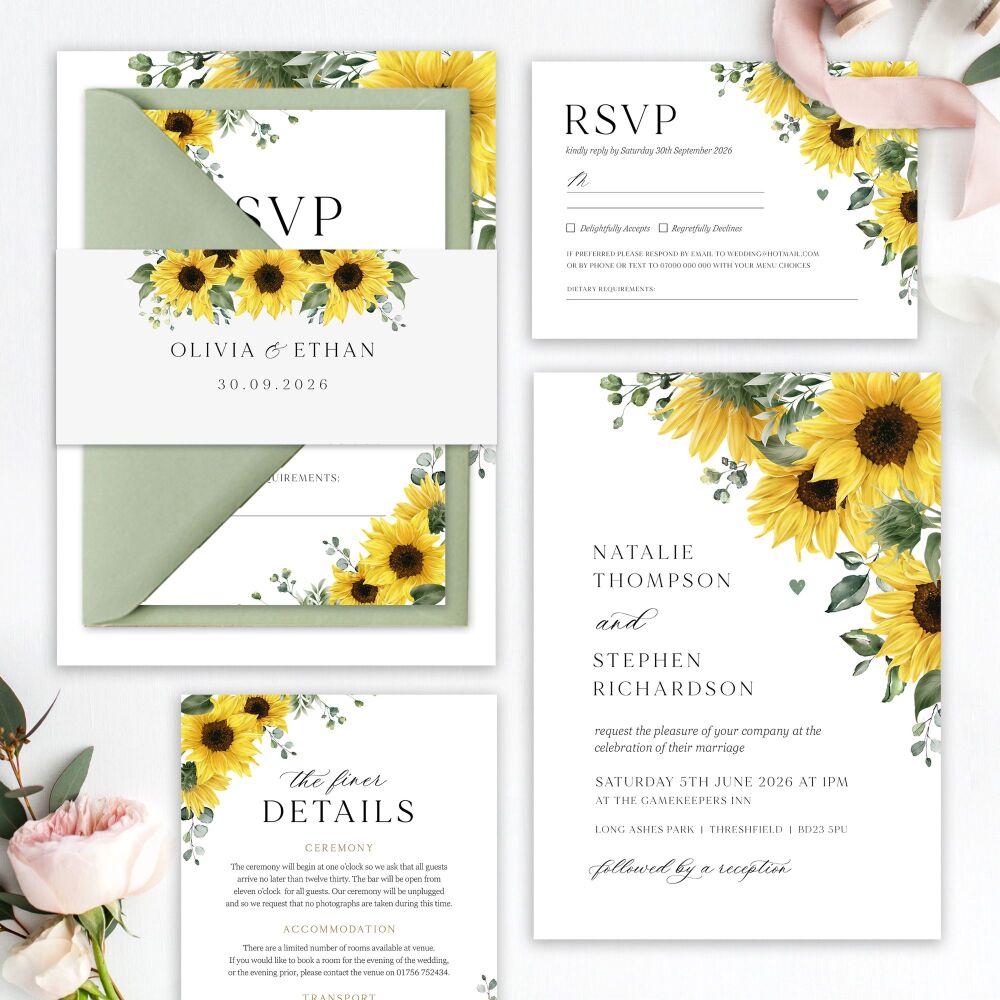 Rustic Sunflowers Wedding Invitation Sample