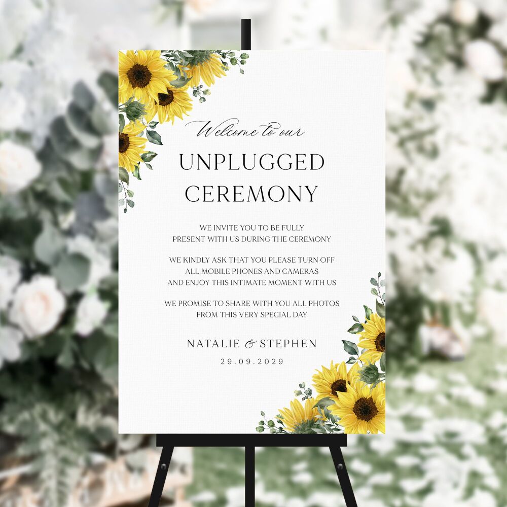 Rustic Sunflowers Unplugged Ceremony Sign