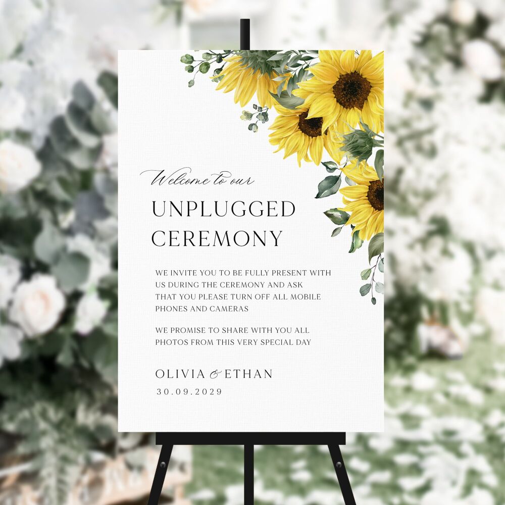 Rustic Sunflowers Unplugged Ceremony Sign