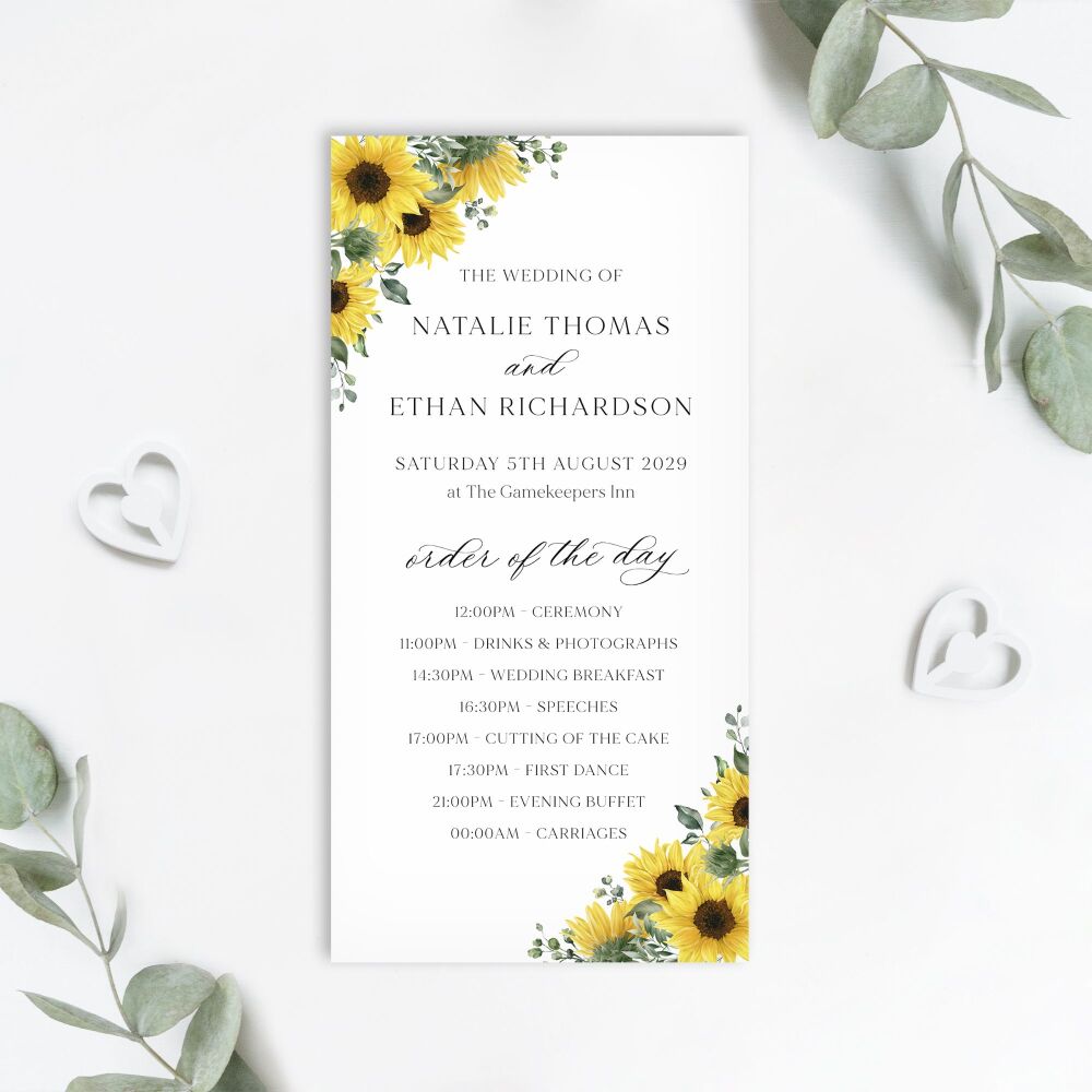 Rustic Sunflowers Order of the Day Card